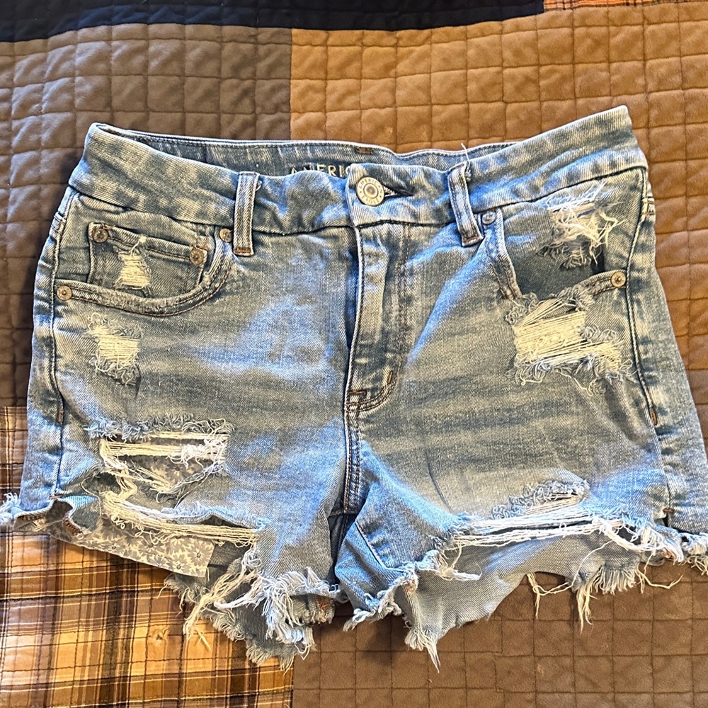 American Eagle Outfitters Ripped Jean Shorts - Light Blue